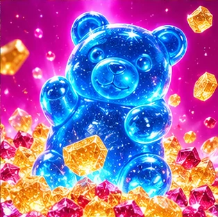 Blauer Gummibär mit Zuckerkristallen