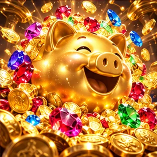 Goldenes Sparschwein und Edelsteine